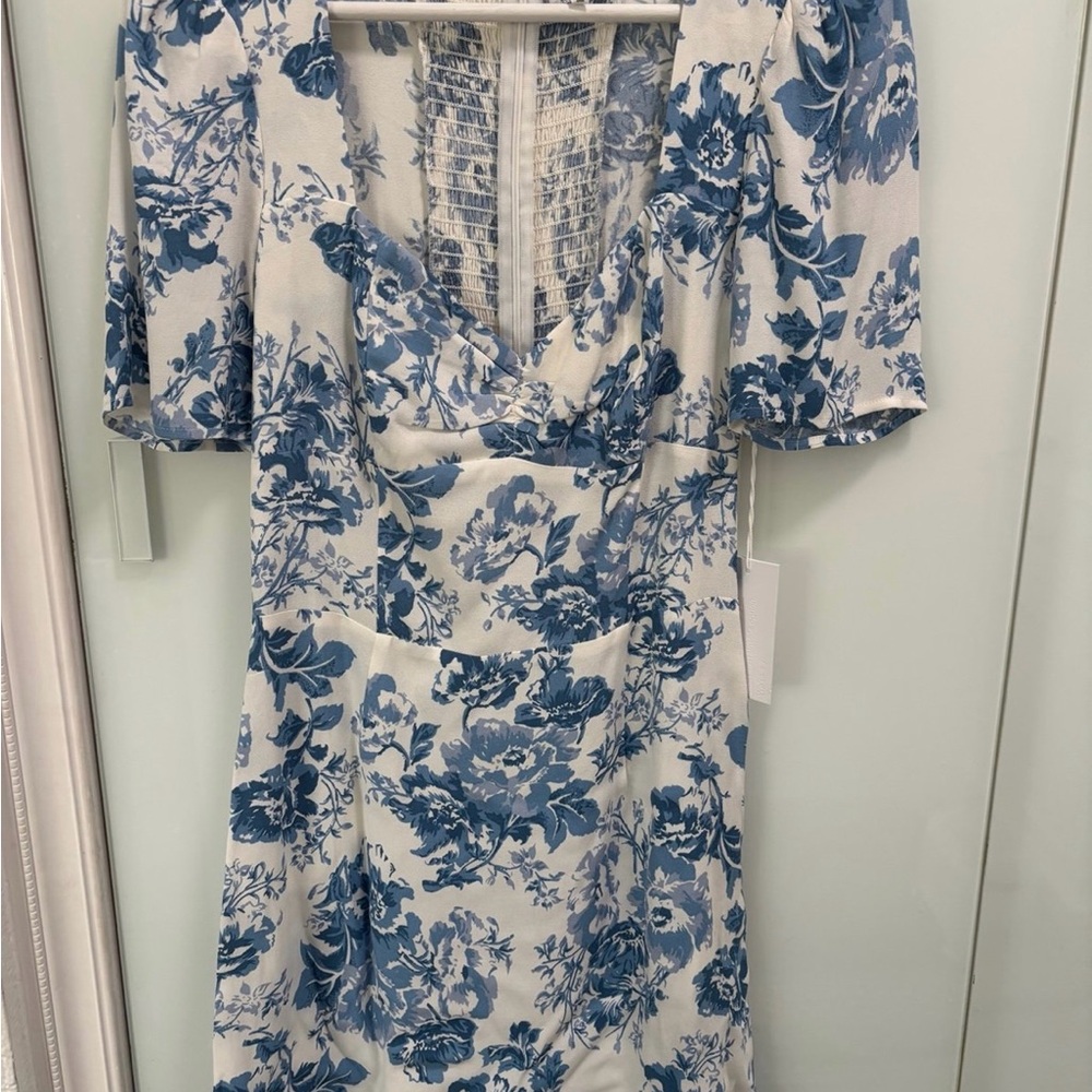 Nordstrom Blue and White Puff Sleeve Midi Sundress